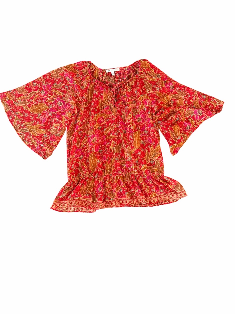 Women’s Red Floral Peplum Blouse Billowy sleeves
